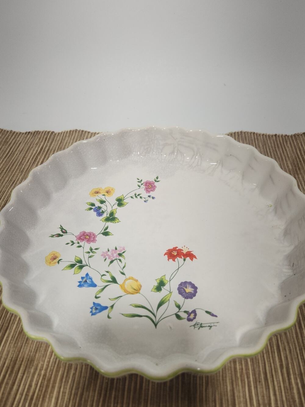 VINTAGE Pamela by Action Quiche Dish Floral Gorgeous Country Pretty Stoneware